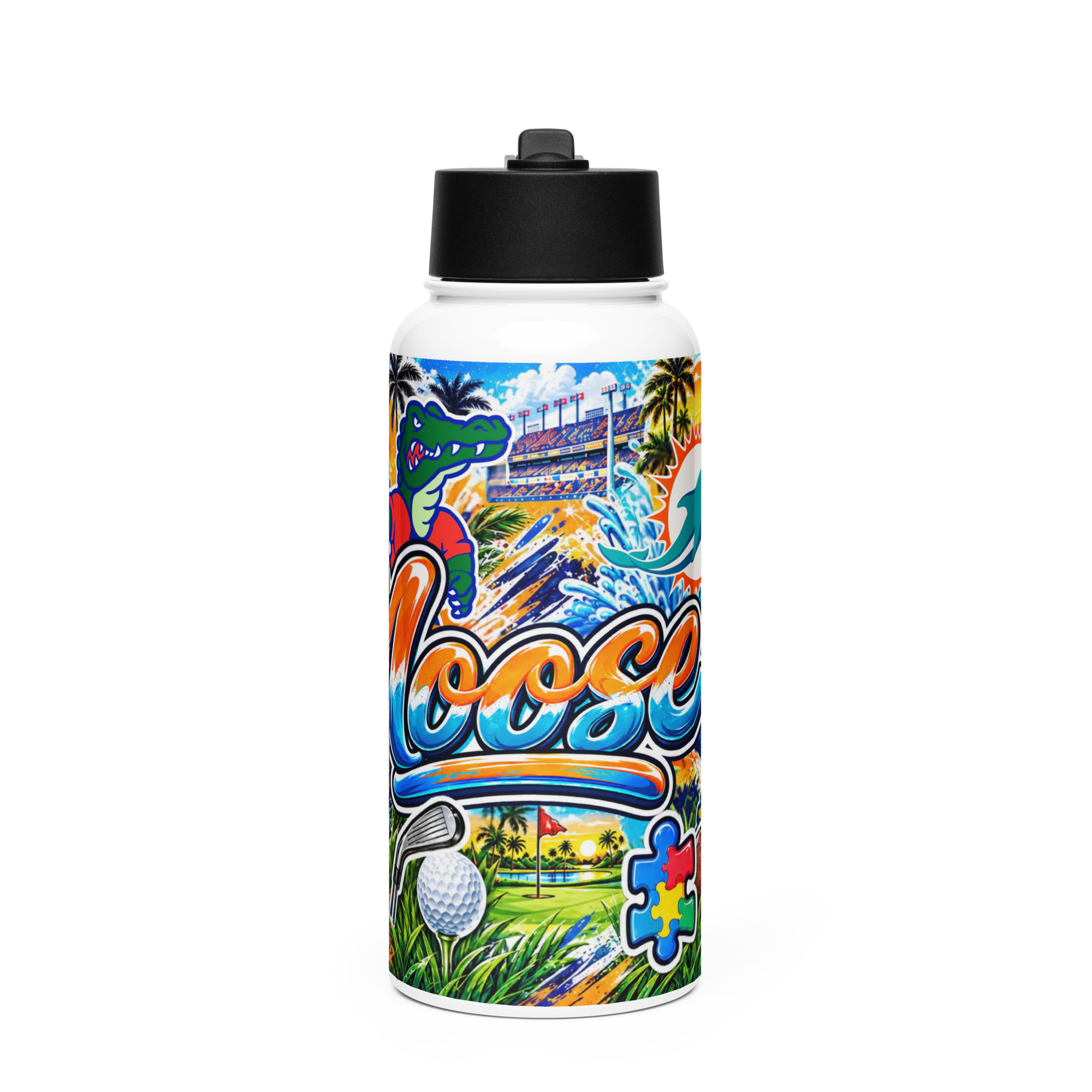 Moose Custom Stainless steel water bottle with a straw lid